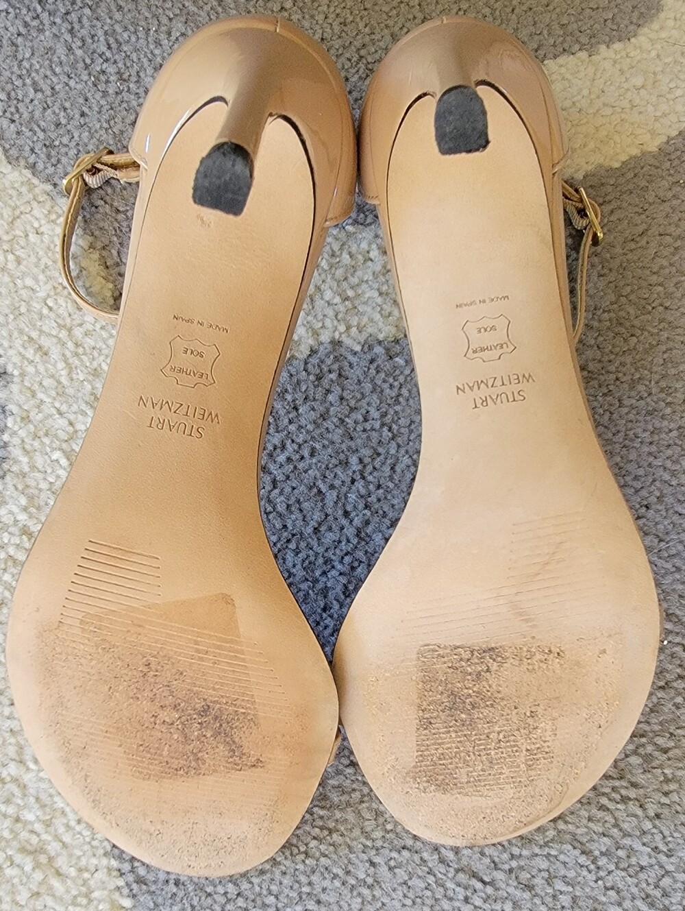 Stuart Weitzman Beige Patent Leather Ankle-Strap Heels Nudist II 8M - Picture 8 of 9